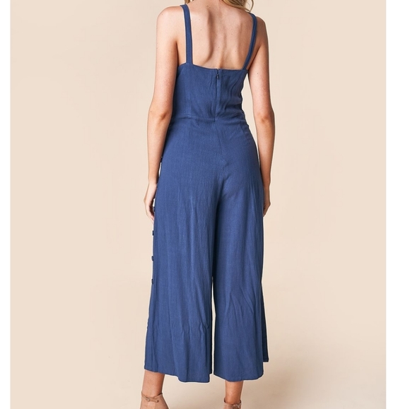 Blue Wide Leg Cropped Jumpsuit - Picture 3 of 4
